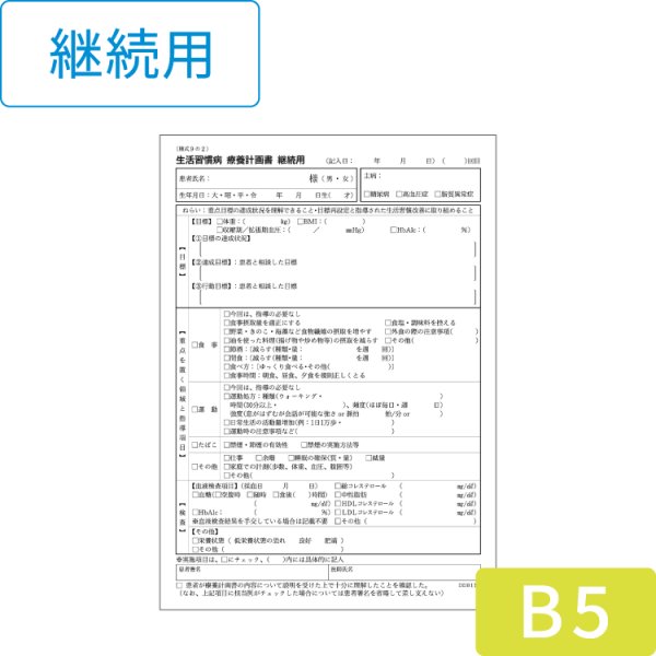 画像1: 生活習慣病療養計画書（継続用）B5サイズ (1)